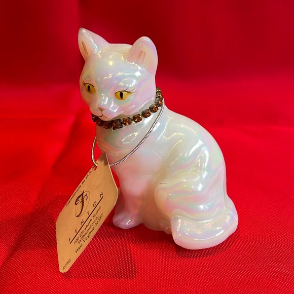 Vintage Fenton Opalescent Hand Painted Cat - November / Topaz - Picture 2 of 11